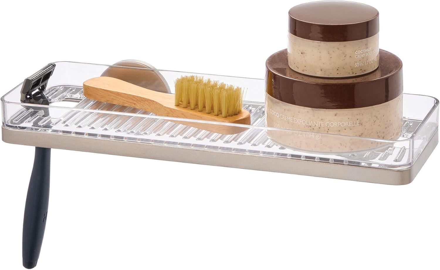 iDesign Self-Adhesive Corner Shower Shelf with Razor Holder, Matte Black | For Bathroom, Shower