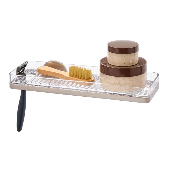 iDesign Self-Adhesive Shower Shelf with Razor Holder - Satin