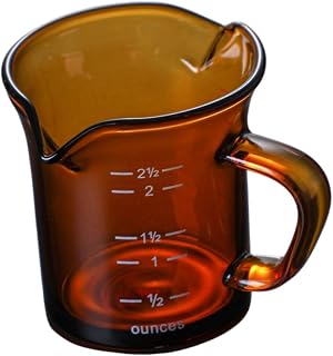Taza medidora de doble boquilla con asa, vidrio resistente al calor, jarra de espuma de leche de 70 ml para café y té, color amarillo