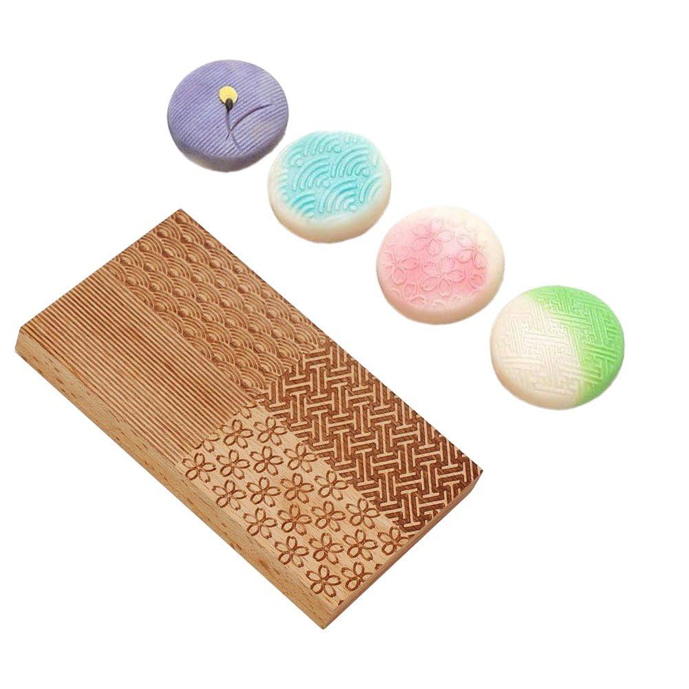 Japońska drewniana forma Wagashi do samodzielnego pieczenia, tradycyjne chińskie narzędzie do pieczenia z żebrowaną płytką, wzór falisty liść, do ciast, artykuły do pieczenia