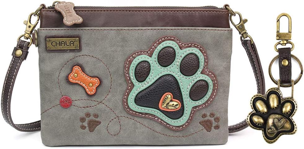 CHALA Paw Print Mini Crossbody Handbag Dog Lovers Gift, Dog Mom Convertible Straps with Metal Paw Charm Combo (with Metal Paw Charm)