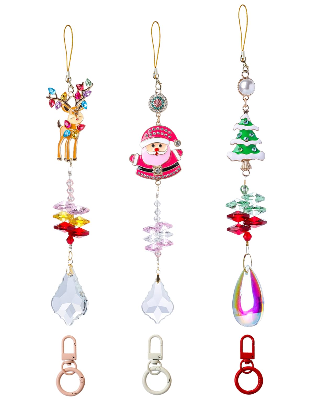 Breloque de sac en cristal pour Noël, coffret de 3 pendentifs porte-clés à offrir