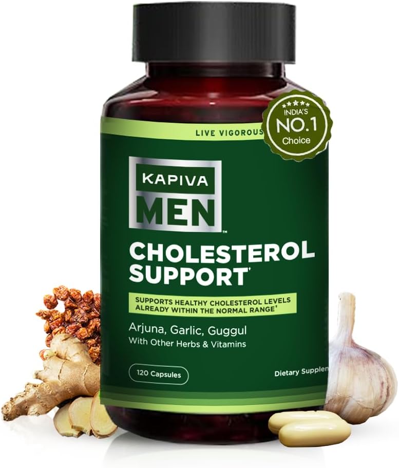 Kapiva Cholesterol Lowering & Heart Health Supplement | Plant Sterols, Niacin, Arjuna, Garlic & Guggul | Natural Herbal Vitamins for Healthy Cholesterol Support | 120 Capsules