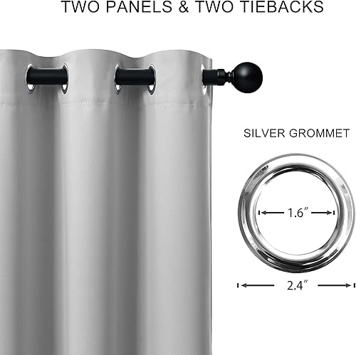 Miniatura 3 de Cortinas 100% opacas de 63 pulgadas de largo para dormitorio, reducción de ruido grueso, aislamiento térmico con ojales, cortinas de oscurecimiento