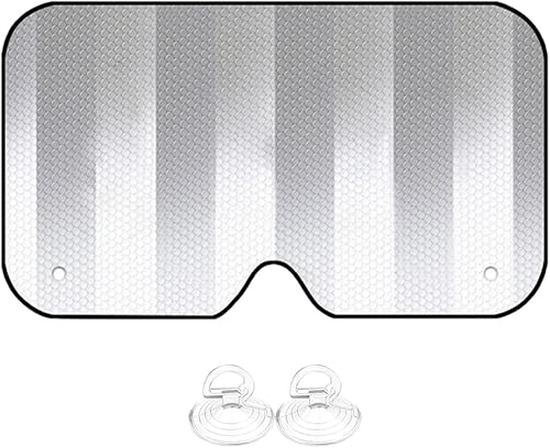 Parasol de automóvil para ventana delantera, parasol de aluminio para parabrisas con 2 ventosas, 55.11 x 27.55 pulgadas, color plateado