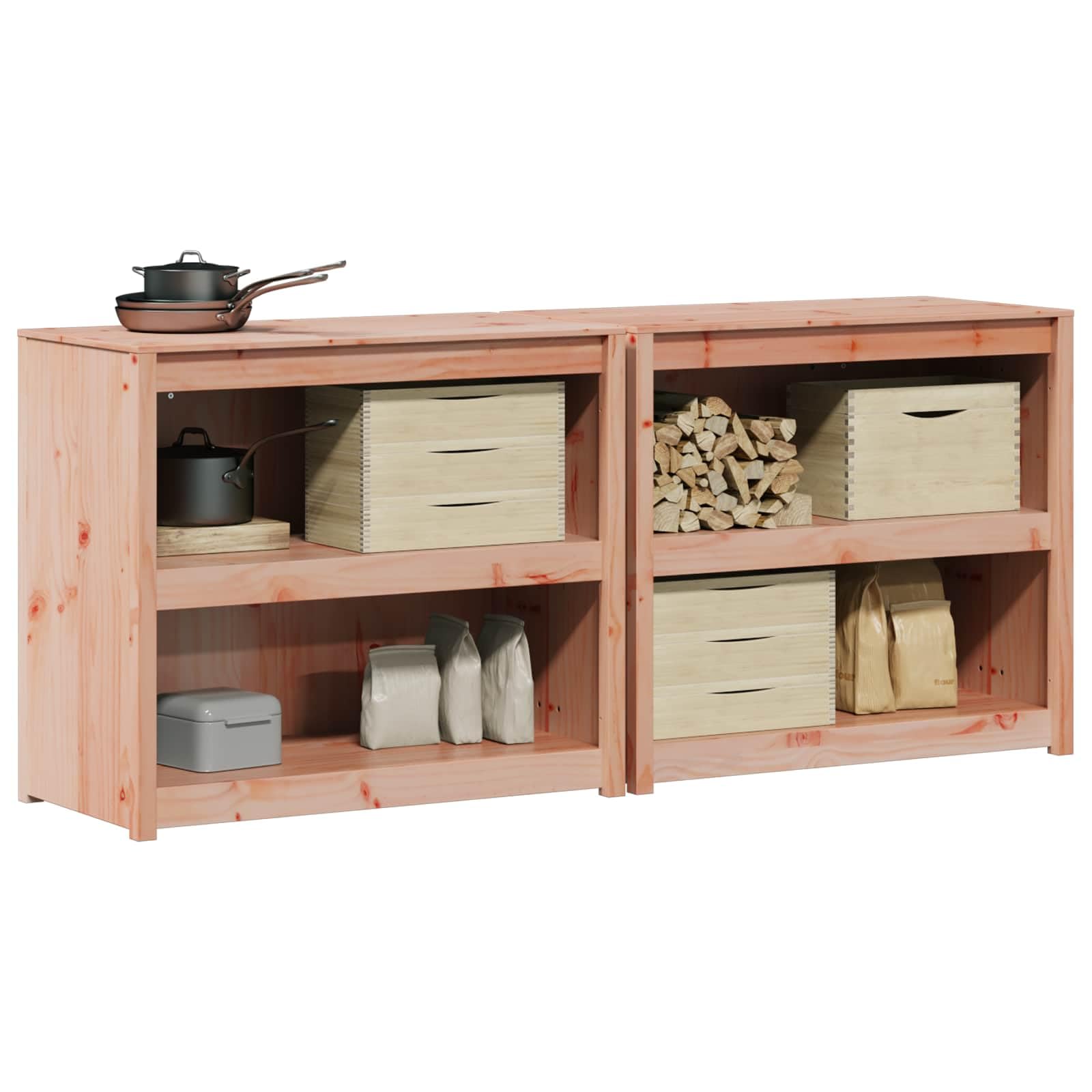 MEPPEL - Set di 2 mobili da cucina per esterni, in legno massiccio Douglas, 212 x 55 x 92 cm, modulare, con 2 ripiani, adatto per cucina da giardino, terrazza e stoccaggio
