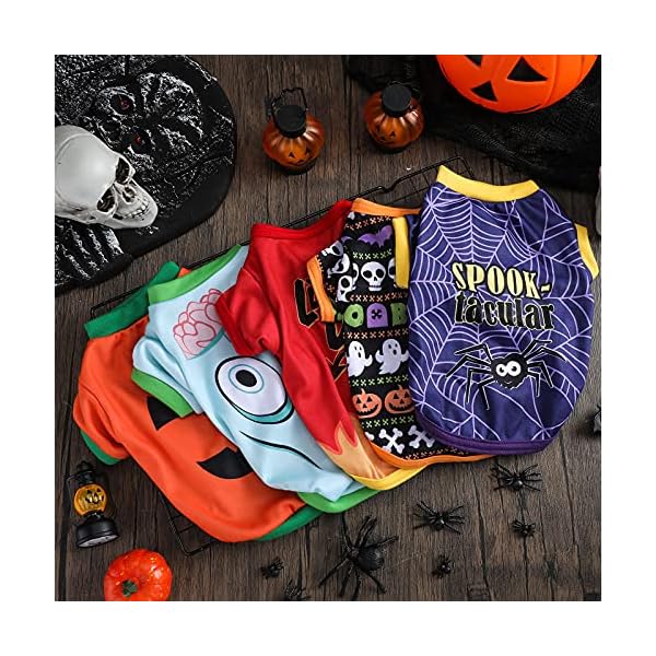5 pcs halloween dog shirt halloween dog clothes pumpkin ghosts skeletons pet costume printed funny scary dog apparel halloween party cosplay supplies for pet dogs, cats - image 5