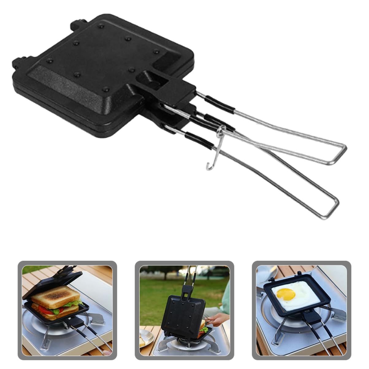 SHOWERORO Teglia Per Panini Pieghevole Antiaderente in Alluminio, Utensile Da Cucina Portatile Per Colazione e Picnic, Piastra Per Friggere Panini Fatta in Casa, Accessorio Multifunzione Per