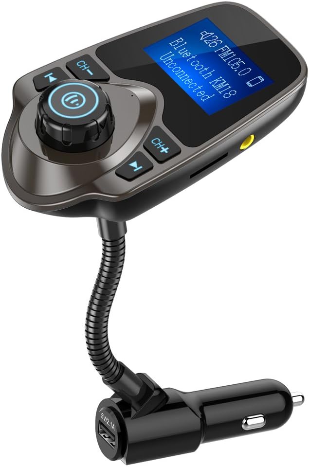Nulaxy Wireless In-Car Bluetooth FM Transmitter Radio Adapter Car Kit with 1.44 Inch Display and USB Car Charger - Coffee Coffee