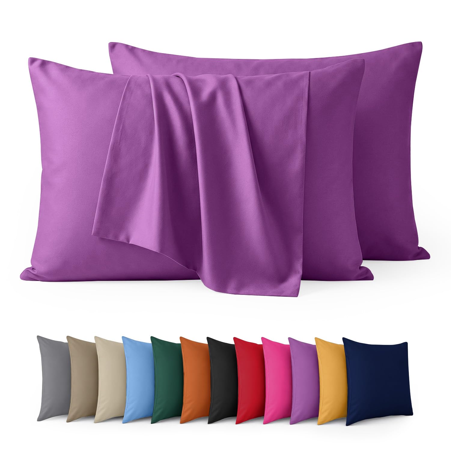 Aspire Homeware Purple Pillow Cases 2 Pack – 100% Brushed Microfiber Pillowcases Super Soft Envelope Closure Pillow Cover (50X75cm)
