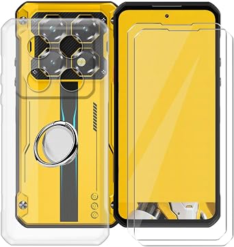 Clear Case for Oukitel WP60 7.20" + 2 x Tempered Glass Screen Protector, for Oukitel WP60 Phone Case Magnetic Ring Holder, Slim Shockproof Soft Silicone TPU Cover