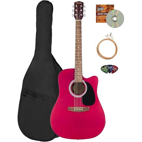 Fender FA Series Dreadnought Acoustic-Electric Guitar - Crimson Red Bundle with Gig Bag, Strings, Picks, and Austin Bazaar Instructional DVD