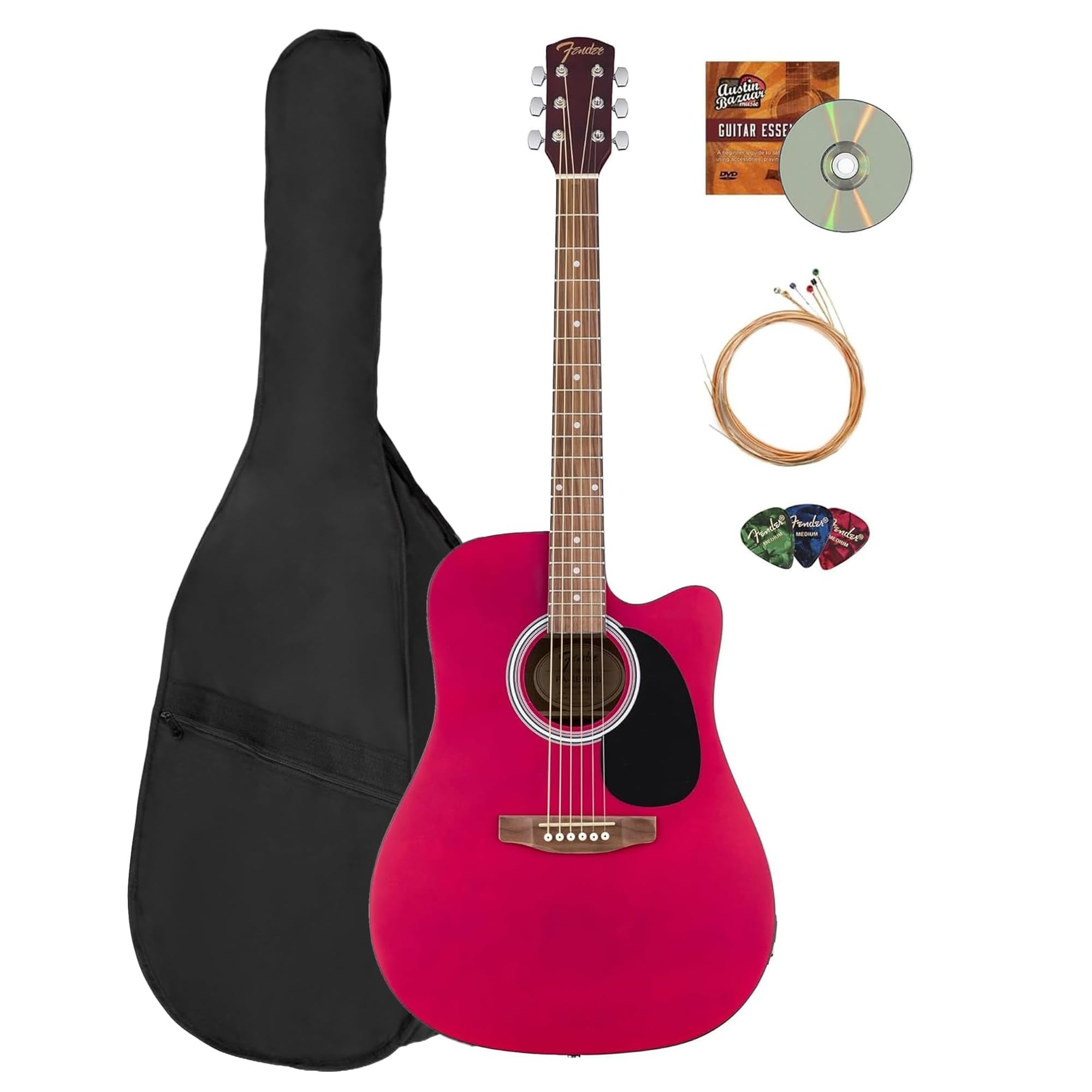 Fender FA Series Dreadnought Acoustic-Electric Guitar - Crimson Red Bundle with Gig Bag,…