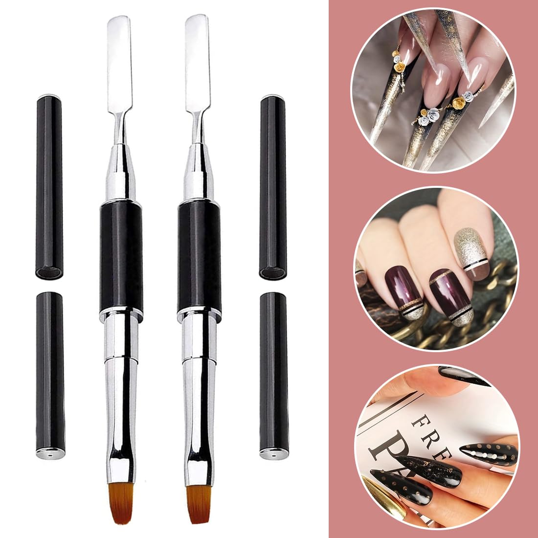2 Pezzi Pennello a doppia punta per Polymer Gel, Pennello Polygel 2 in 1 Dual-ended Nail Art Penna, Pennello per Pittura per Unghie