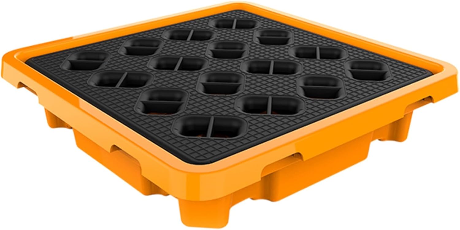 Spill Containment Platform, Yellow And Black Polyethylene Pallet, Warehouses Factory Workshop Leakproof Tray, Anti-slip Storage Stack Paint Bucket ( Color : 1 PCS , Size : 26.57x26.57x5.9in/67.5x67.5x