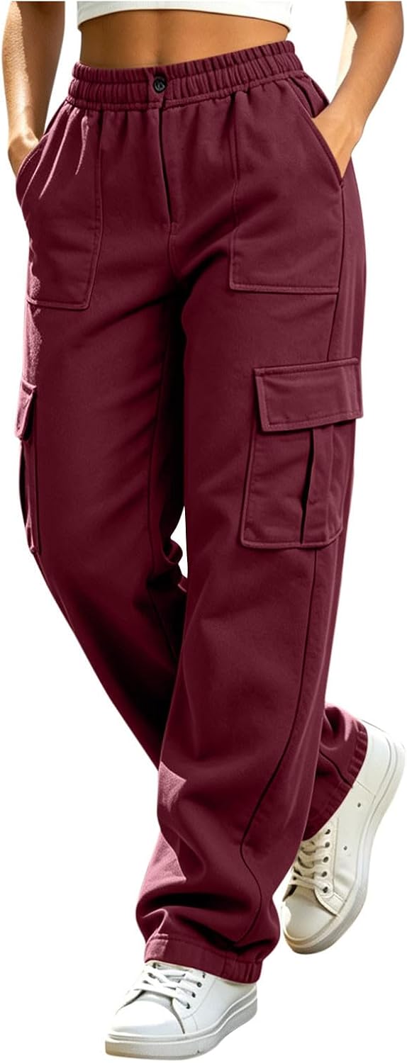 Cargo Pants for Women with Pocket High Waist Lightweight Stretchy Hiking Casual Streetwear Baggy Wide Leg Pants