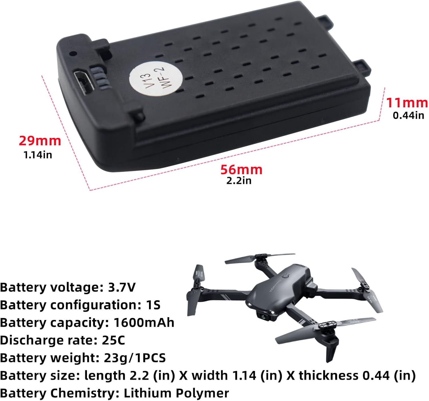 Fytoo Accessories 3PCS 3.7V 1600mah Lithium Battery for 4DV13 4D-V13 Folding Quadcopter HD Aerial Photography RC Airplane Battery