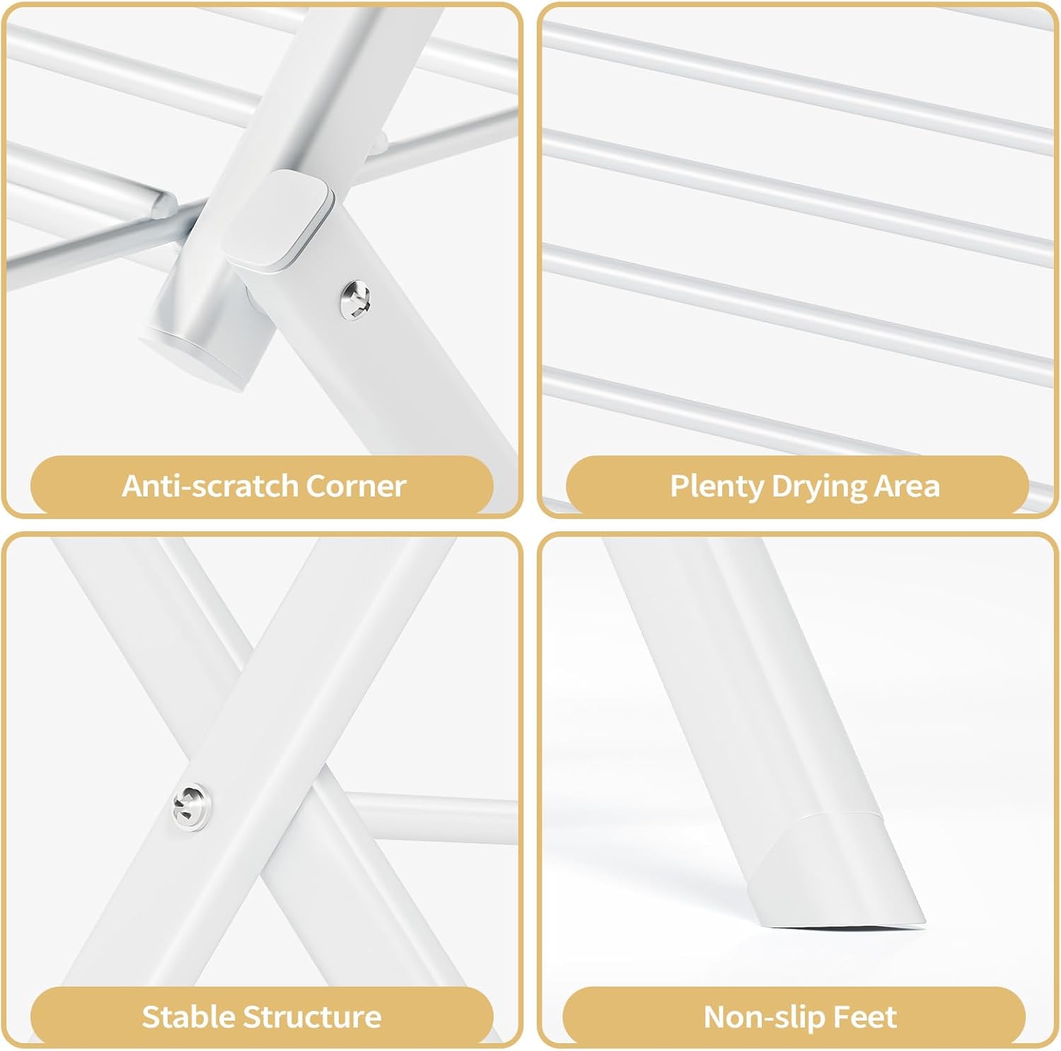 APEXCHASER Collapsible Clothes Drying Rack - Multi-Level, Foldable Steel Laundry Drying Rack for Spacious, Convenient Drying Experience White