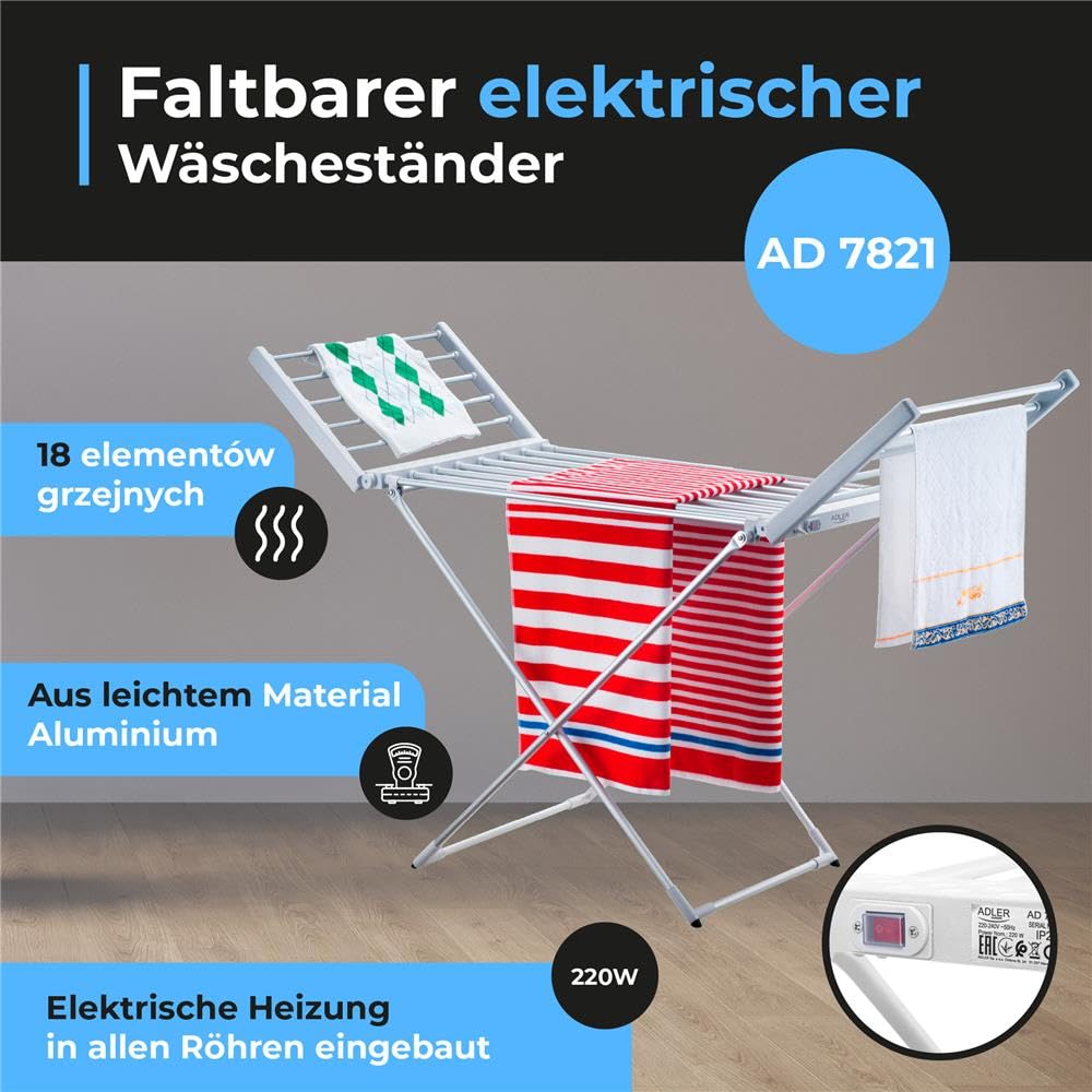 ADLER AD 7821 Elektrischer Wäscheständer, zusammenklappbar