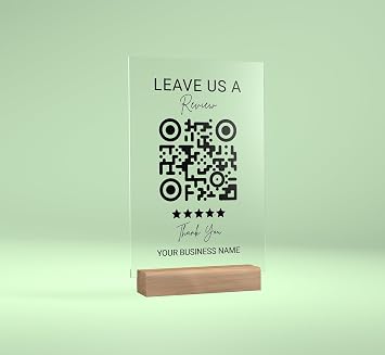 ARTBLOX Personalized Social Media QR Code Sign for Business | Facebook Instagram Sign | Custom Signs for Business I Wood Stand or Acrylic I Multiple Color and Holder Options | Wide 4"x 6" Height