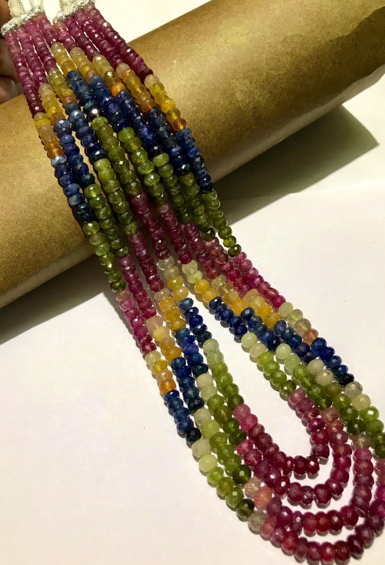 Cuentas redondas de zafiro natural de 5 a 7 mm de largo para hacer joyas, cuentas de piedras preciosas para collar y pulsera