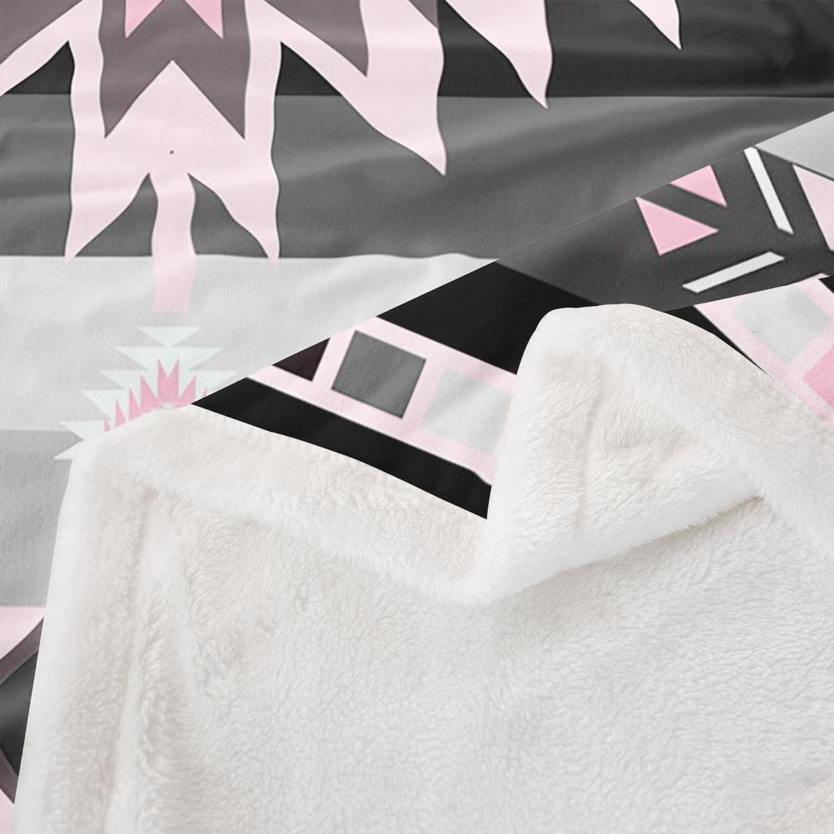 Southwest Native American Design Sherpa Twin 60"x80" Southwestern Geometric Fleece Throw Blanket for Kids Boys Girls Decor Tribal Pink Grey Black Plush Modern Art Fuzzy Blanket