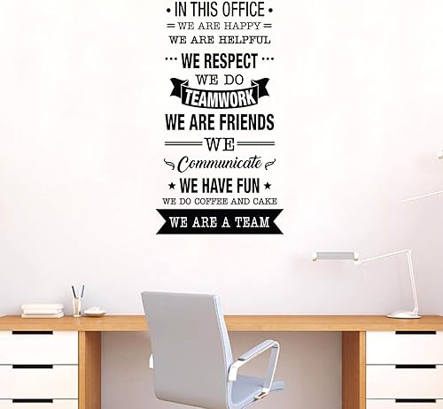 Miniatura 2 de Calcomanía de vinilo para pared, con texto en inglés «In This Office We Do Teamwork», 40 x 22 pulgadas, cita inspiradora de valores de trabajo para