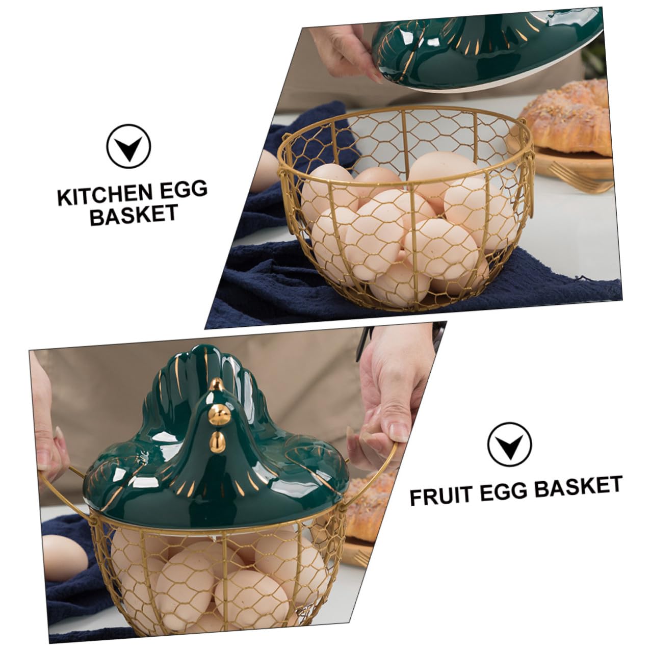 Joli Panier à Œufs Décoratif en Fer, avec Couvercle Vert