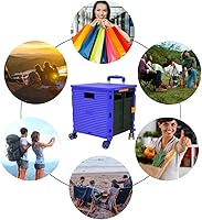 Vista 214 de FELICON SELORSS - Carrito plegable portátil con ruedas para subir escaleras y ruedas giratorias de 360°, mango telescópico, caja de plástico