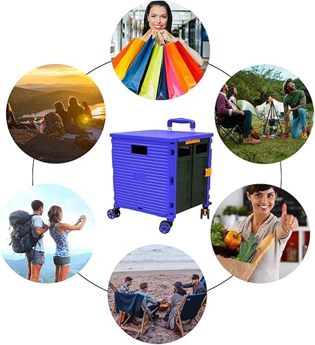 Miniatura 214 de FELICON SELORSS - Carrito plegable portátil con ruedas para subir escaleras y ruedas giratorias de 360°, mango telescópico, caja de plástico