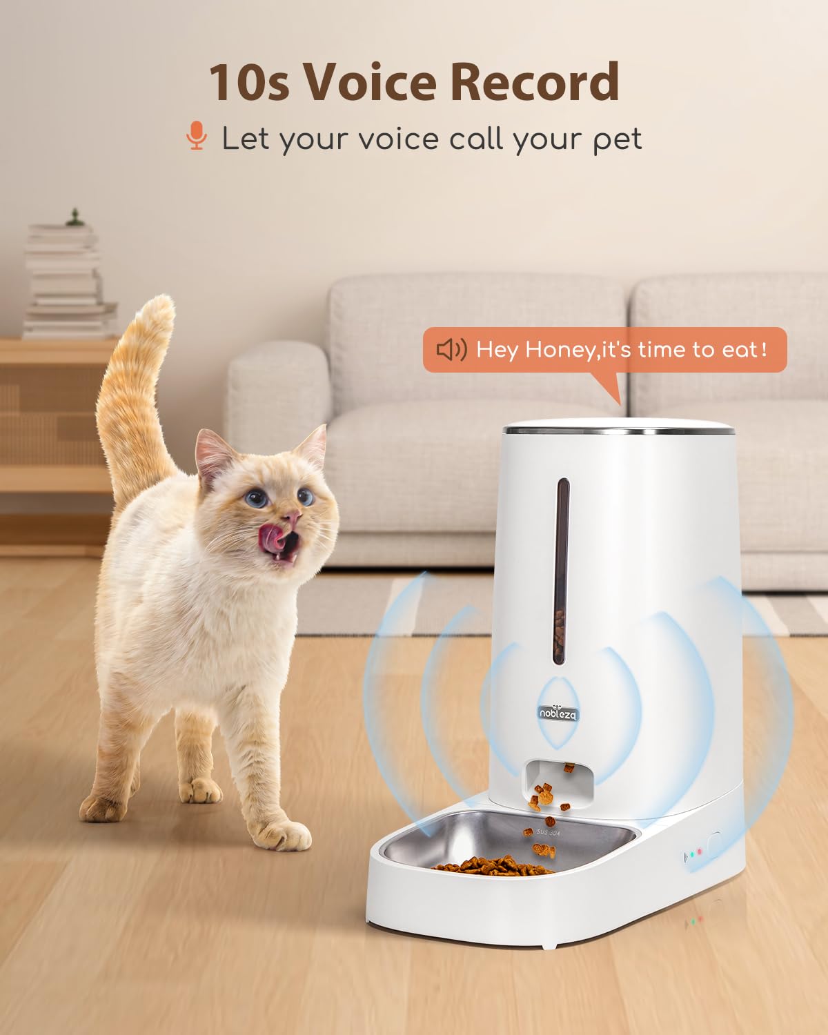 Nobleza - Distributore Automatico di Cibo per Gatti Cani, 2.4G WiFi Dispenser Crocchette Cibo Cani Automatico, 4L Dispenser Cibo Gatti con Timer, Registrazione di 10S, 1-10 Pasti al Giorno