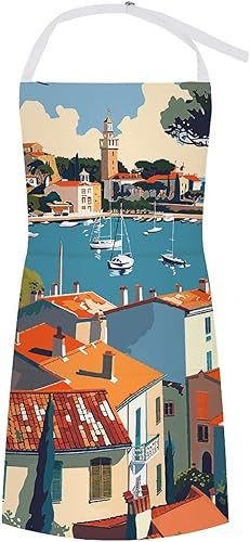 MUSM Apron for Adults - 27.6 X 31.5 Inch, Heavy-Duty Polyester Aprons with Two Large Pockets, Waterproof Sea Scenery Pictures Kitchen Apron for