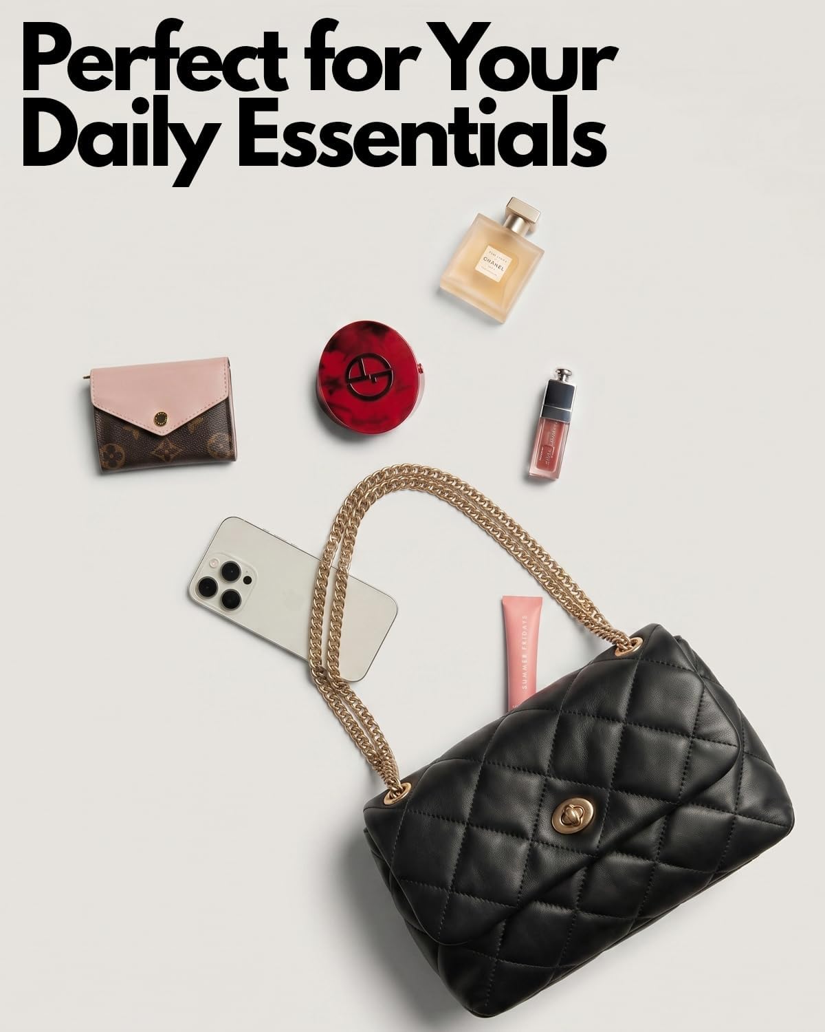 Apryl Quilted Crossbody Bags for Women - Shoulder Bag with Chain Purse Strap - Small Trendy Soft PU Vegan Leather
