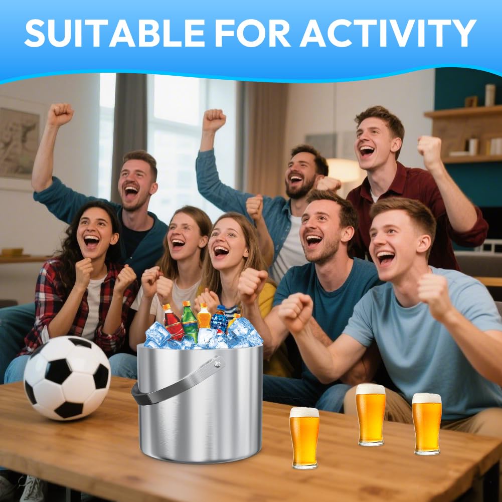Cubitera de Acero Inoxidable con Tapa, Cubo de Hielo Aislado, Enfriador de Cerveza y Champán, Cubo de Hielo de 2,2 l, Incluye Colador y Pinzas para Hielo, Portátil y Fácil de Limpiar