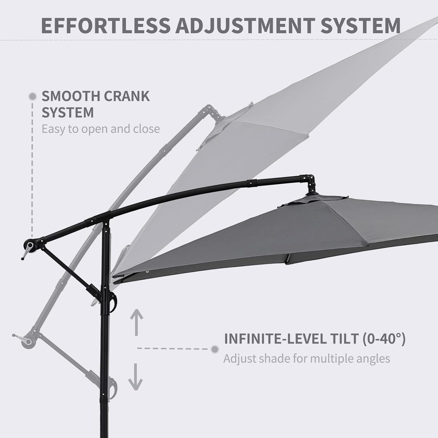 GDY 10 ft Cantilever Offset Outdoor Patio Umbrella, with Cross Base and Stand bags, Easy Tilt Adjustment, UV Protection for Backyard, Lawn, Garden and Pool, Gray