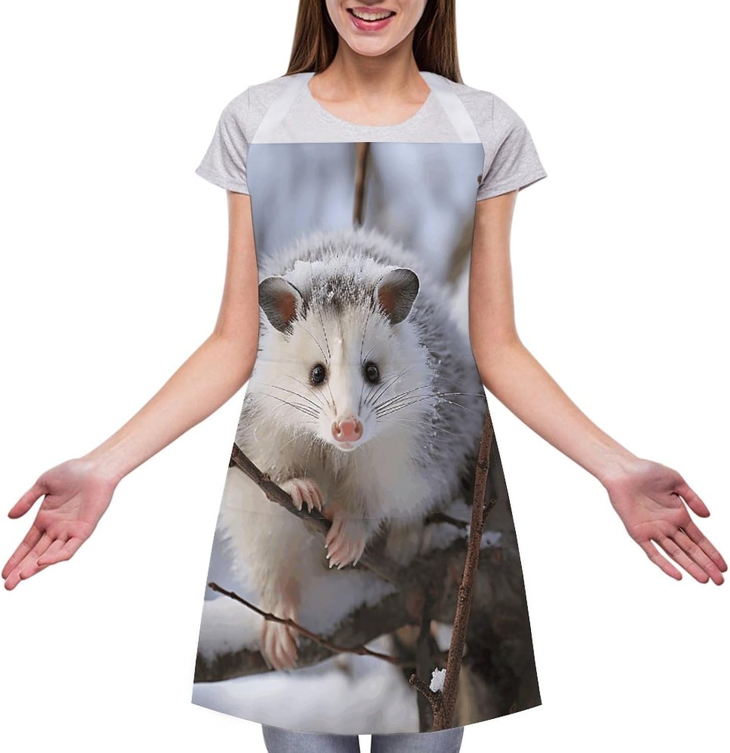 Opossum In Snow Apron Adjustable Chef Apron with Pocket for Men Women Waterproof Bib Apron Durable Cooking Apron for BBQ Baking Kitchen Cooking Apron