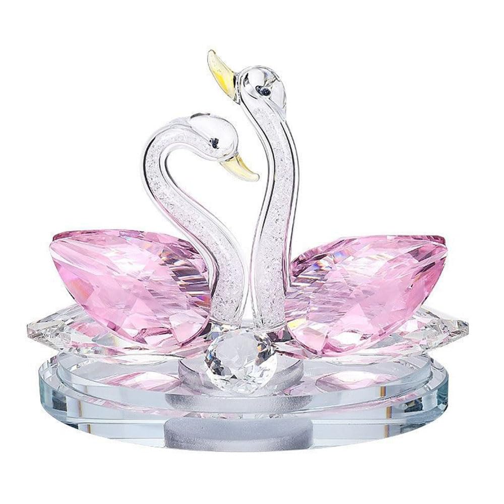 Statues de cygnes amoureux en cristal au design raffiné pour une décoration élégante
