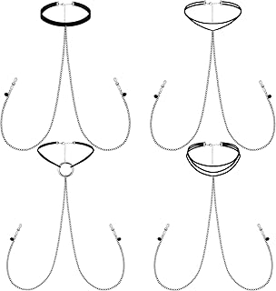 4 Pcs Non Piercing Bra Body Chain with Necklaces Body Chain Non Piercing Adjustable Bra Jewelry