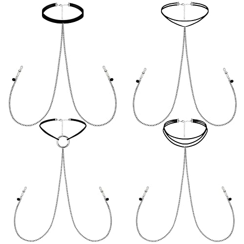 Bonuci 4 Pcs Non Piercing Bra Body Chain with Necklaces Body Chain Non Piercing Adjustable Bra Jewelry - Simple Style