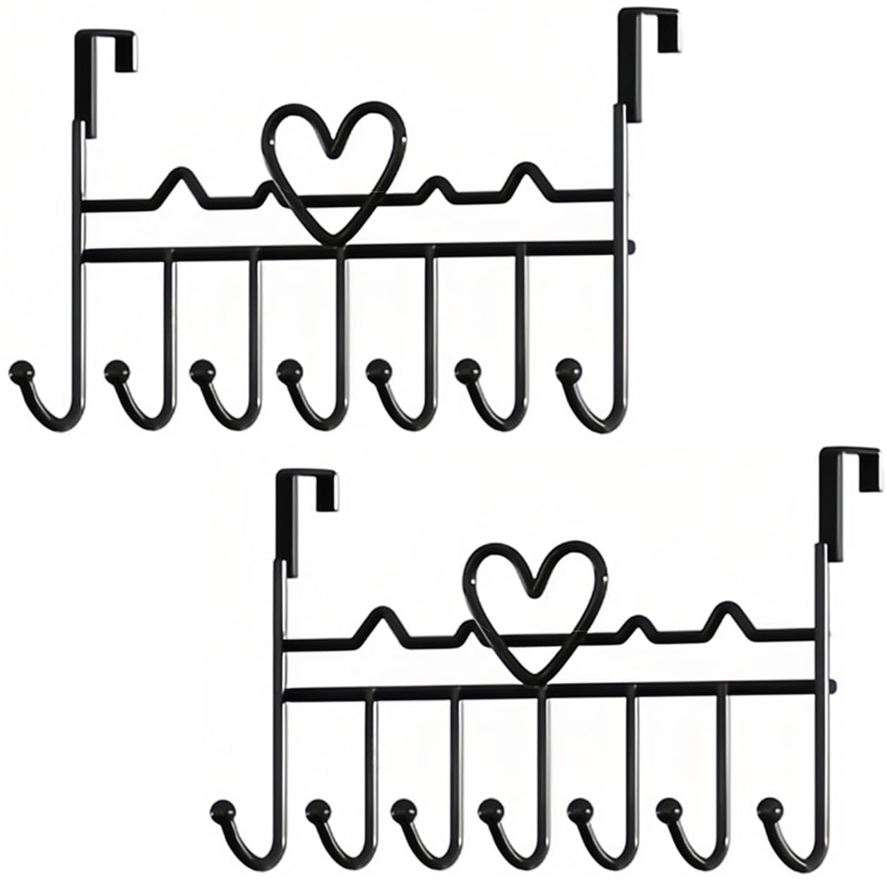 WBDXWB Over The Door Hook, Over Door Hanger for Coat Towel, Bag, Robe (2 Pack, Black)