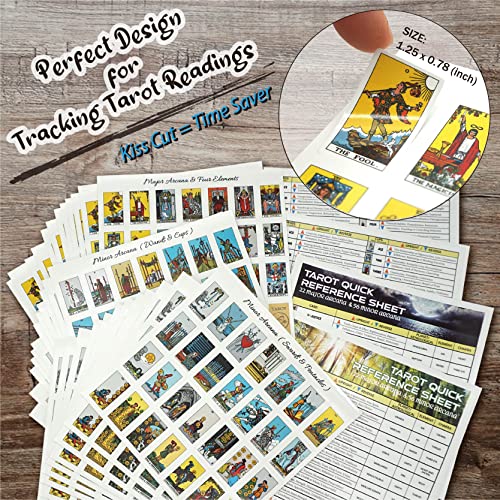 Joyppy 1008 Pcs Rider Waite Smith Mini Tarot Stickers, 12 Sets Full Deck Tarot Card Stickers For Tarot Journal & Planner - 3.2 Cm X 1.9 Cm, 4 Tarot Meaning Cheat Sheets Included For Learning & Spreads #TOP1