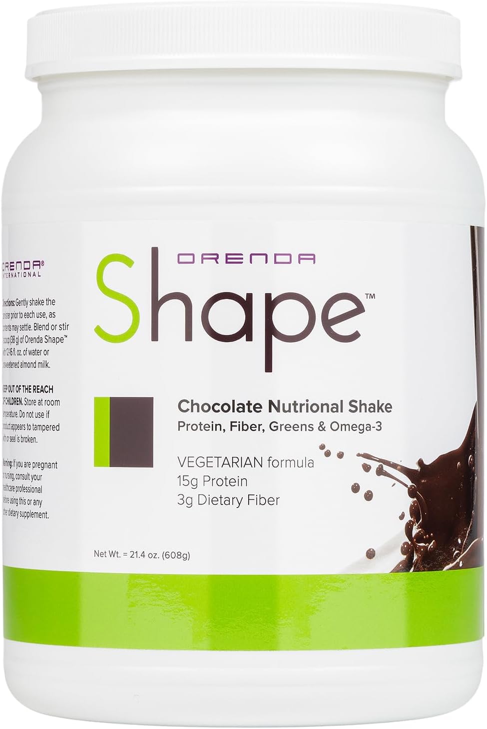 Orenda Shape Chocolate - Plant-Based Protein Shake with Pea & Brown Rice Protein, Green Superfoods, and Fiber Ready-to-Serve Nutrition - 21.4oz