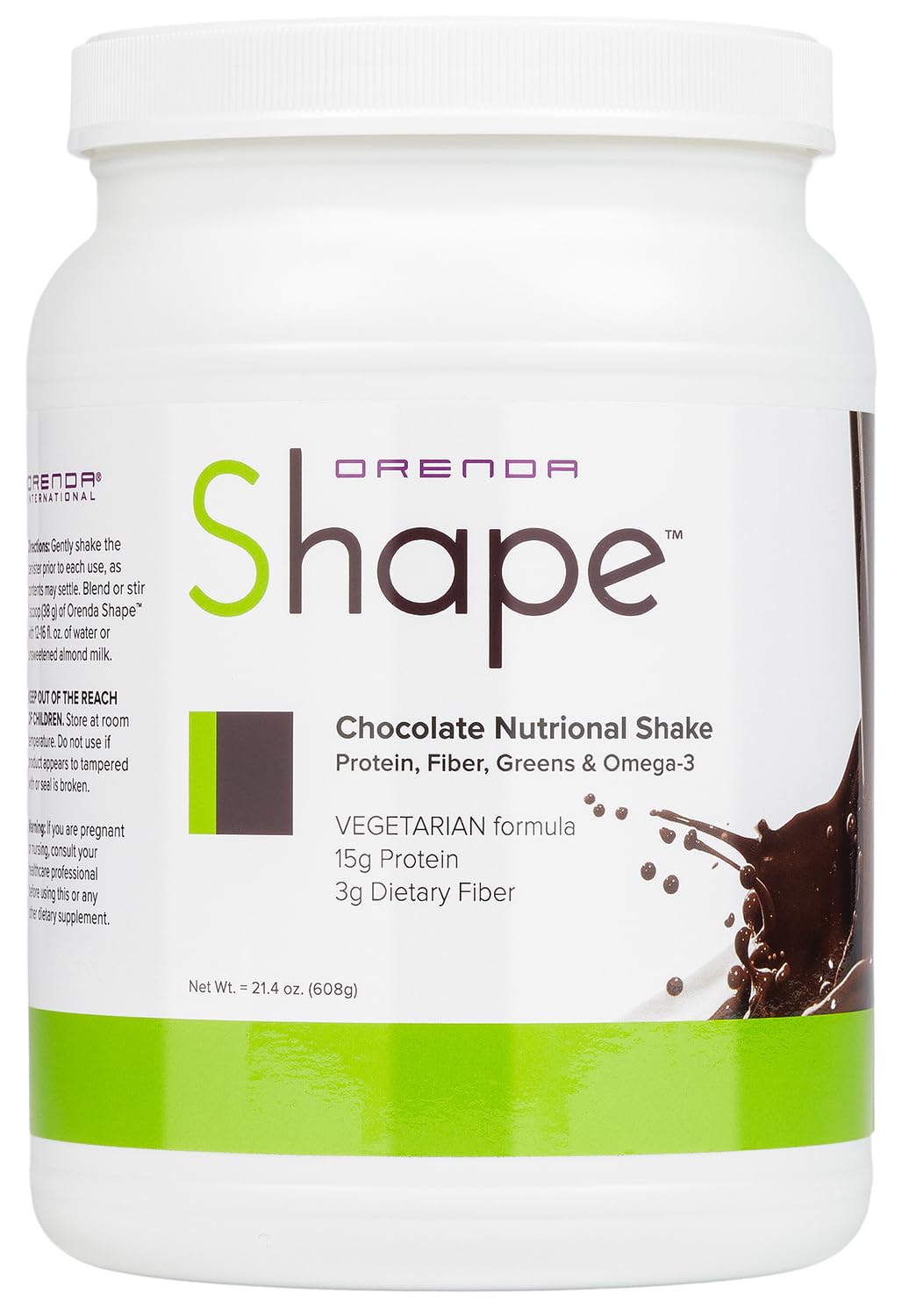 Orenda Shape Chocolate - Plant-Based Protein Shake with Pea & Brown Rice Protein, Green Superfoods, and Fiber Ready-to-Serve Nutrition - 21.4oz