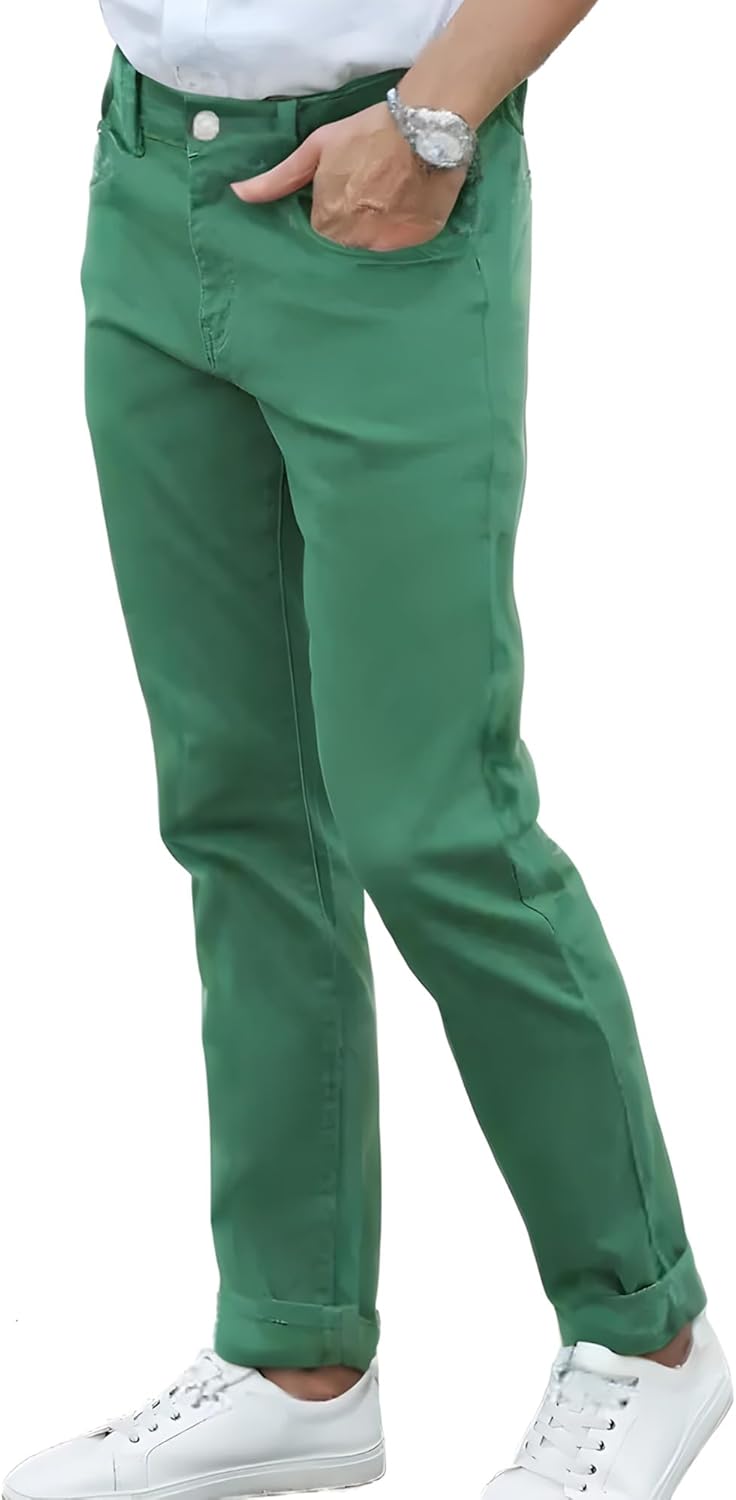 TEGIAS Men's Slim-Fit Stretch Plaid Jean Classic Comfort Regular Fit