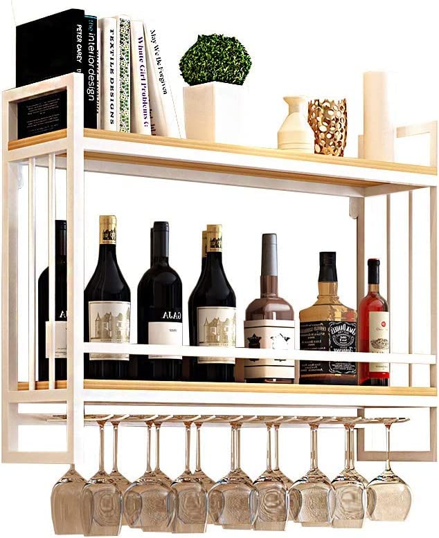 Casier à vin suspendu et support de verre suspendu en bois pour bouteilles de vin