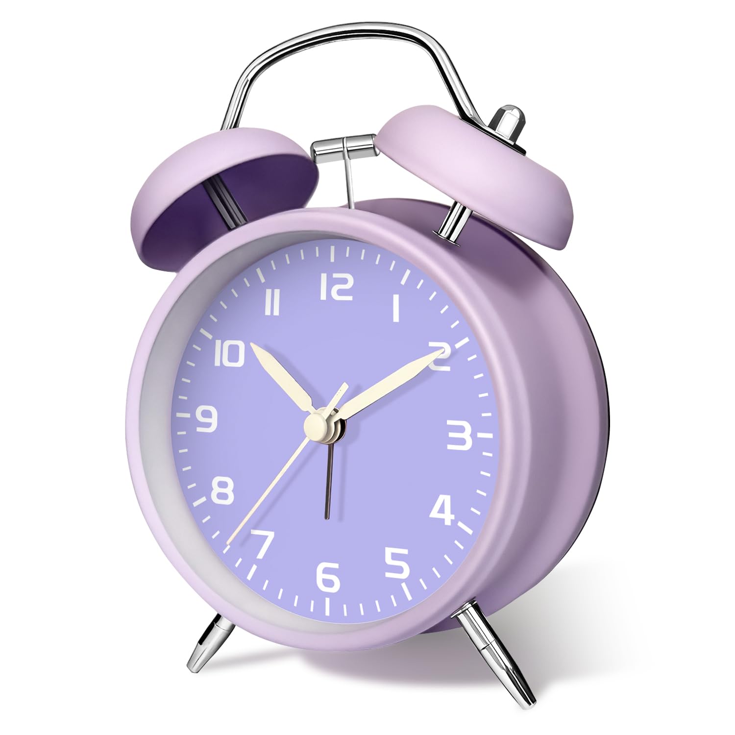 Mabpedo Old School Loud Alarm Clock for Heavy Sleepers, 11.5cm Metal Battery Operated Alarm Clock with Twin Bell Light, Silent Analog Retro Desk Nightstand Clocks for Teens Seniors Adult, Purple