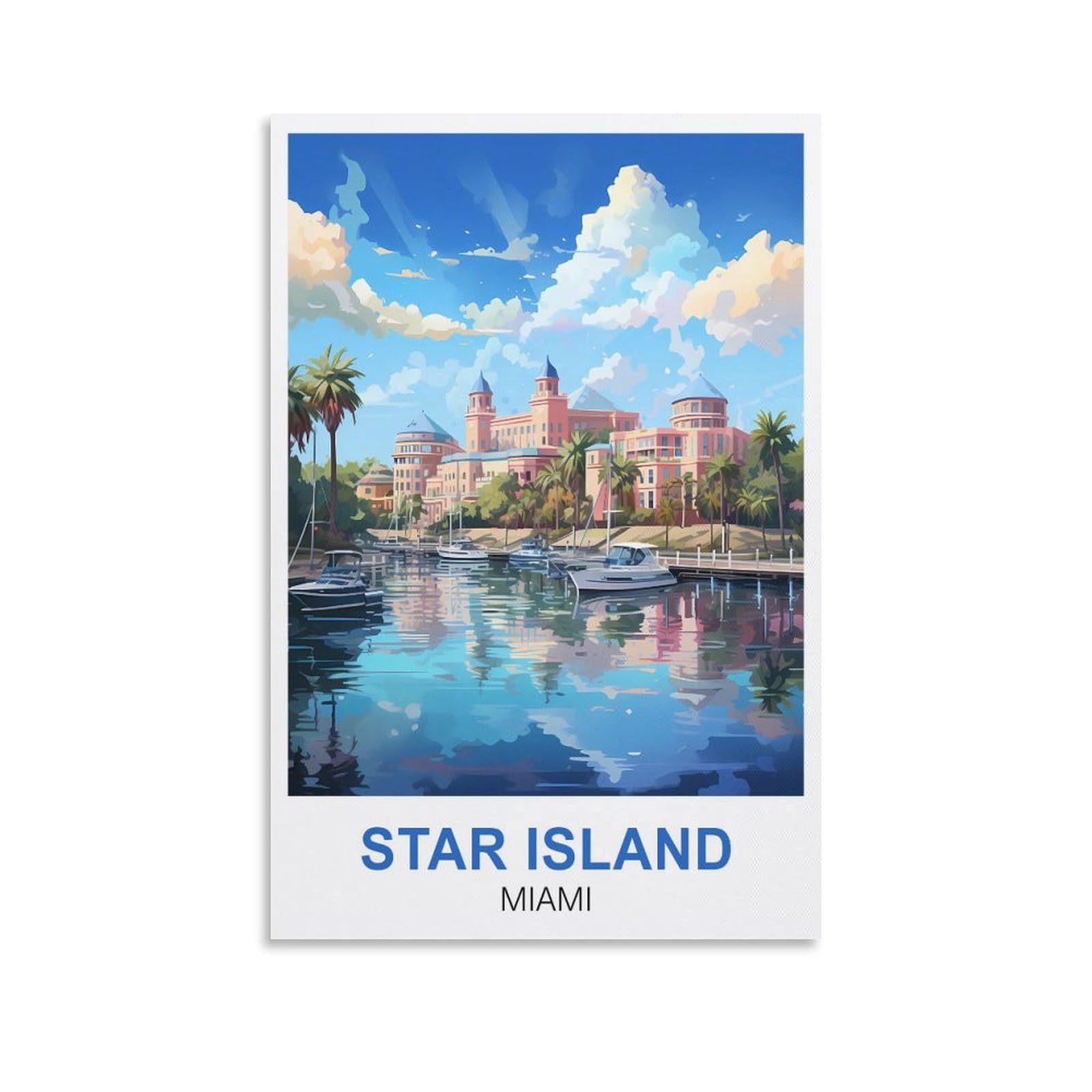 EZMLFA 5D Diamond Art Kits Adults,Star Island Miamis,DIY Cross Stitch Crystal Rhinestone Embroidery Pictures Craft for Home Wall Deco 50x60cm