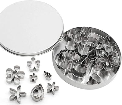 KeyZone 12 Pcs Small Stainless Steel Flower & Leaf Cookie Cutter Set Fondant Biscuit Cutter Cake Molds DIY Tools