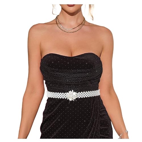 Tgirls Cinturón de perlas para boda, banda elástica de cristal para mujer, cinturón de diamantes de imitación, cintura con cuentas blancas, S-2