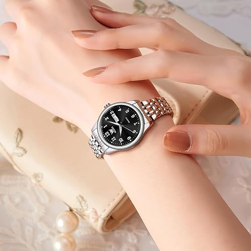 Miniatura 3 de OLEVS Relojes de lujo para mujer, reloj de mujer con día y fecha, reloj femenino para pulsera pequeña, relojes de acero inoxidable dorado para